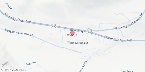 Map showing Warm Springs Free Food Market at 2132 Wasco St, Warm Springs, OR