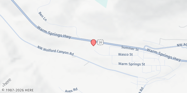 Map showing Warm Springs Free Food Market at 2132 Wasco St, Warm Springs, OR