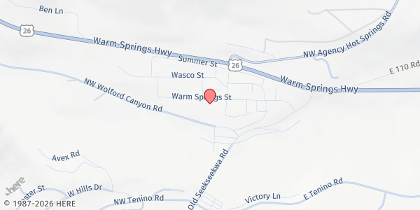 Map showing Warm Springs Presbyterian Church at 1141 Warm Springs St, Warm Springs, OR