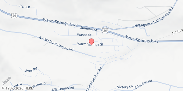 Map showing Warm Springs Presbyterian Church at 1141 Warm Springs Street, Warm Springs, OR