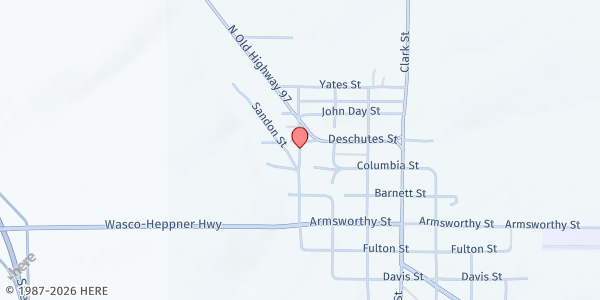 Map showing Sherman County Food Bank at 612 Church Street, Wasco, OR