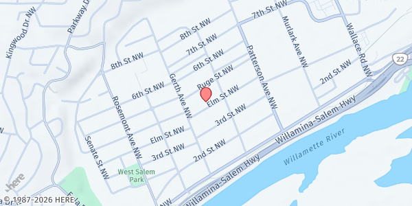 Map showing Kingwood Bible Food Pantry at 1125 Elm Street Northwest, West Salem, OR