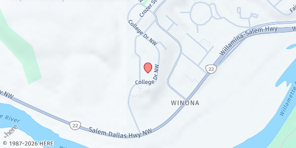 Map showing Life Essentials at Life Church at 255 College Drive Northwest, West Salem, OR