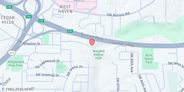 Map showing Tualatin Valley Gleaners - West Slope at 9100 SW Wilshire Street, West Slope, OR