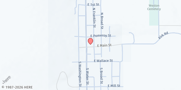 Map showing Weston Food Pantry at 114 E Main Street, Weston, OR