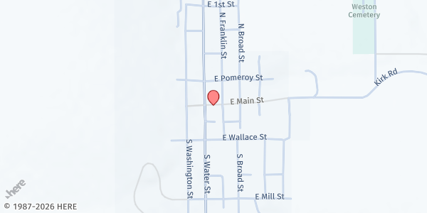 Map showing Weston Food Pantry at 114 E Main Street, Weston, OR