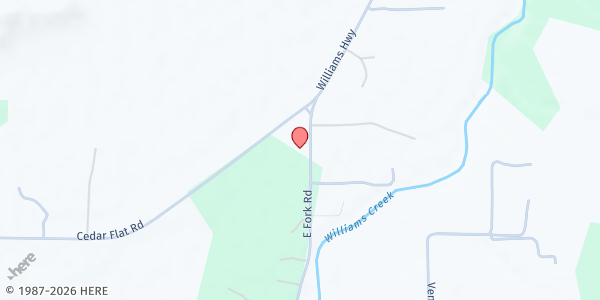 Map showing Williams Community Church at 228 East Fork Road, Williams, OR