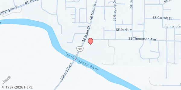 Map showing Dillard-Winston Food Bank at 223 Thompson Ave, Winston, OR