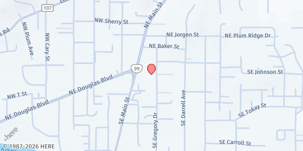 Map showing Winston Area Food Pantry at 121 Gregory Dr., Winston, OR