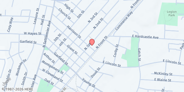 Map showing AWARE Food Bank at 154 Harrison St, Woodburn, OR