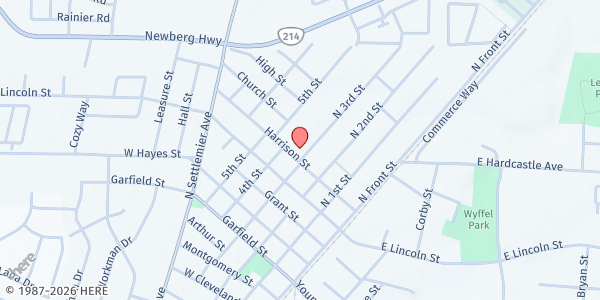 Map showing St Luke's Conference SVDP - Woodburn at 417 Harrison Street, Woodburn, OR