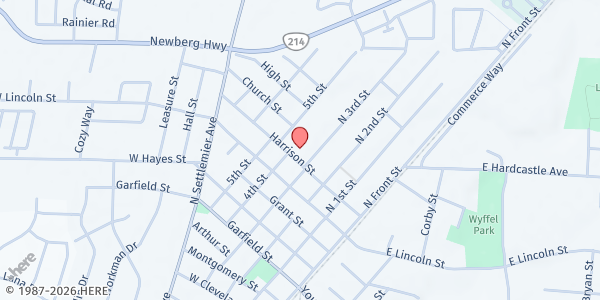 Map showing SVDP St Luke's at 417 Harrison St., Woodburn, OR