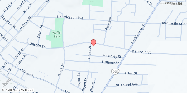 Map showing Woodburn Free Community Meal at 1036 E Lincoln St, Woodburn, OR