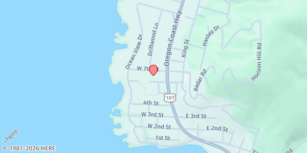 Map showing Yachats Community Presbyterian at 360 W 7th St, Yachats, OR