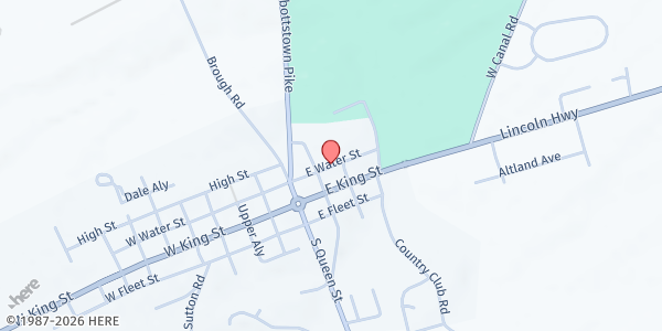 Map showing The Milroy White Memorial Church at 100 Water St, Abbottstown, PA