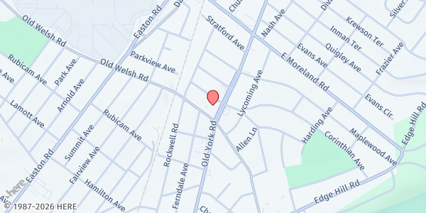 Map showing St. Anne's Community Food Cupboard at 2119 Old Welsh Road, Abington, PA