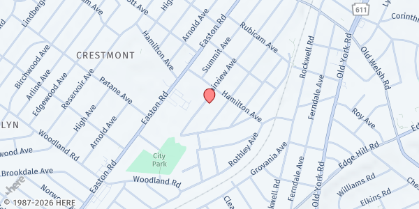 Map showing Willow Grove SDA Church at 1556 Fairview Avenue, Abington, PA