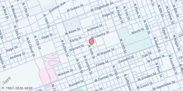 Map showing Allentown Area Ecumenical Food Bank at 417 N 14th St, Allentown, PA