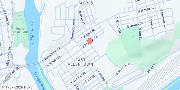 Map showing Christian Evangelical Arabic Church at 338 E. Walnut St., Allentown, PA