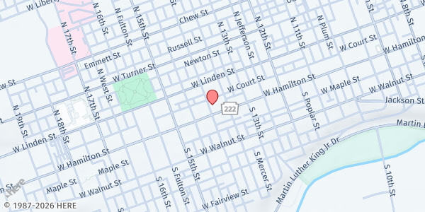 Map showing Iglesia De Cristo Misionera Santidad Y Poder at 1349 Hamilton St., Allentown, PA