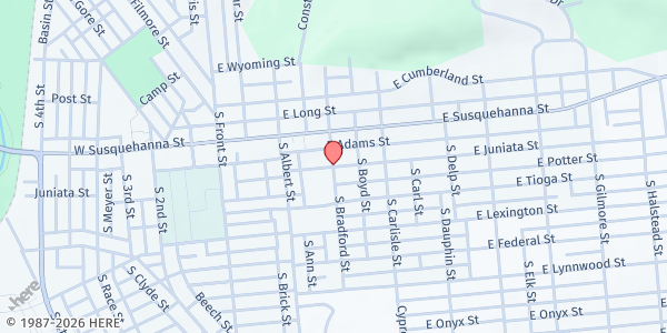 Map showing St. Mark Lutheran Church at 201 E. Juniata St., Allentown, PA