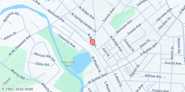 Map showing Mattie N. Dixon Community Cupboard at 150 North Main Street, Ambler, PA