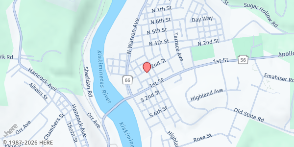 Map showing Apollo Area Historical Society at 317 N 2nd St, Apollo, PA