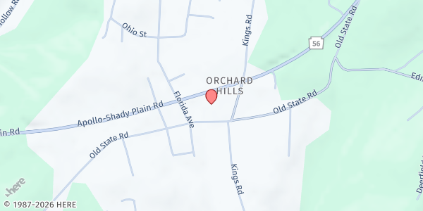 Map showing Apollo Free Methodist Church at 1027 PA-56, Apollo, PA