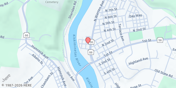 Map showing Bible Presbyterian Church of Apollo at 214 Railroad Ave, Apollo, PA