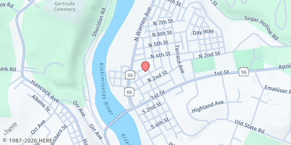 Map showing First Evangelical Lutheran Church at 214 N Pennsylvania Ave, Apollo, PA