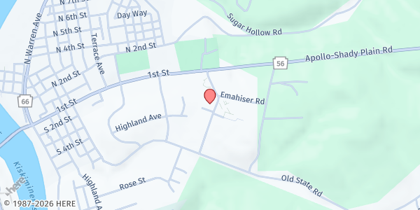 Map showing Saint James/SVDP at 108 Owens View Ave., Apollo, PA