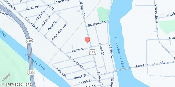 Map showing Athens United Methodist Church at 118 SOUTH MAIN ST, Athens, PA