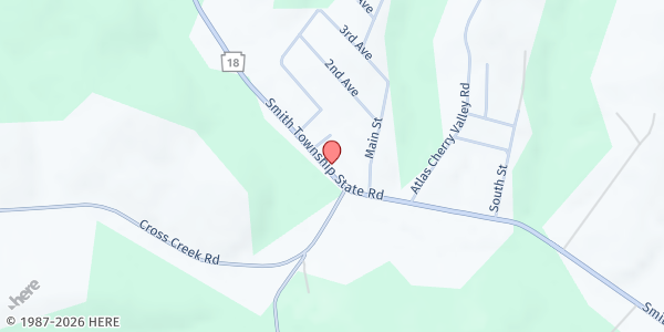 Map showing Burgettstown Food Pantry at 1616 Smith Township State Rd, Atlasburg, PA