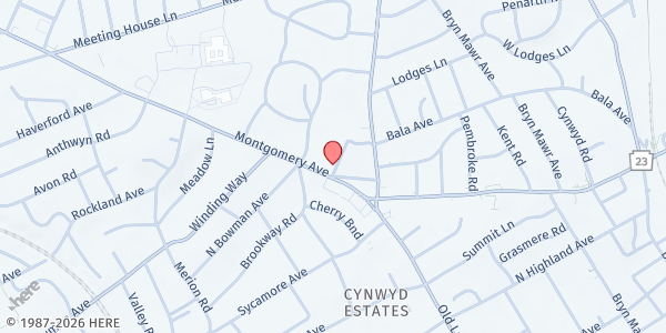 Map showing Mitzvah Food Program Main Line - Brodsky Enrichment Center at 345 Montgomery Ave., Bala Cynwyd, PA