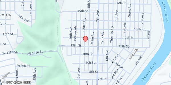 Map showing First Presbyterian Church – Beaver at 1103 8th Ave., Beaver Falls, PA