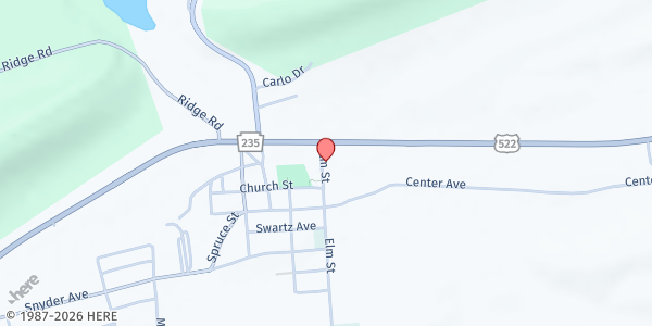 Map showing Middlecreek Area Community Center YMCA at 67 Elm St., Beaver Springs, PA