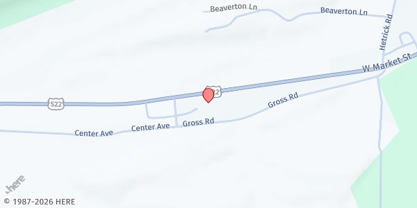 Map showing Beaver Lutheran Church at 18207 US-522, Beavertown, PA