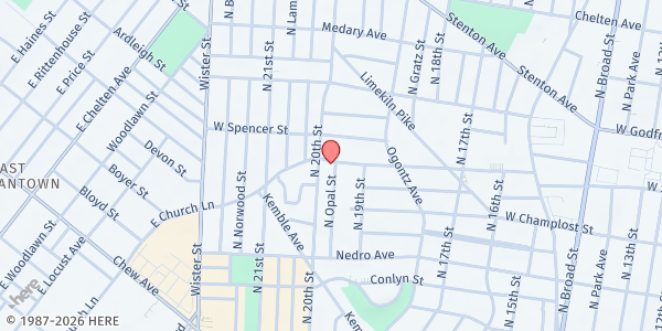 Map showing Annie's Food Cupboard at Jesus Christ in Power Ministries at 1980 Church Lane, Belfield, PA