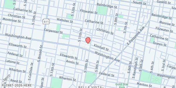 Map showing Christ's Presbyterian Church at 1020 South 10th Street, Bella Vista, PA