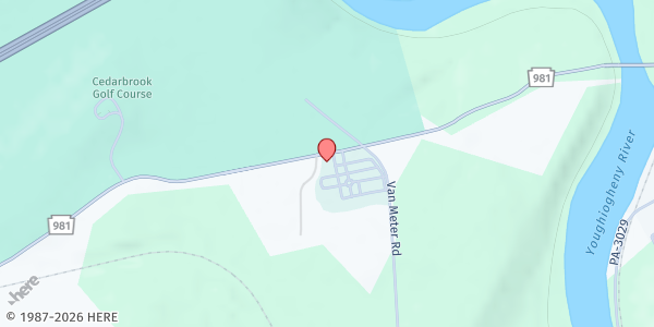 Map showing Olive Branch Baptist Church at 296 PA-981, Belle Vernon, PA