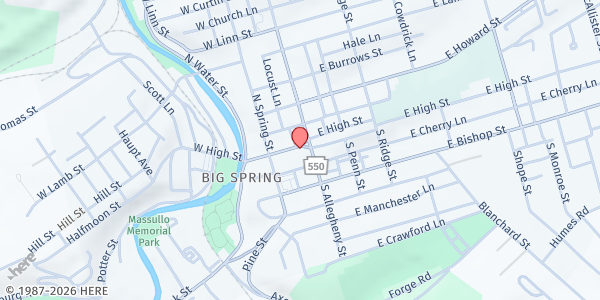 Map showing Faith Centre at 110 W High St, Bellefonte, PA