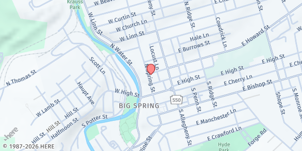Map showing Trinity United Methodist Church at 128 W Howard St, Bellefonte, PA