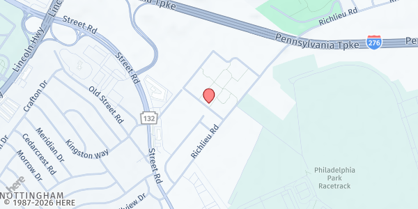 Map showing YWCA of Bucks County - Country Commons Family Center Food Pantry at 3338 Richlieu Road, Bensalem, PA