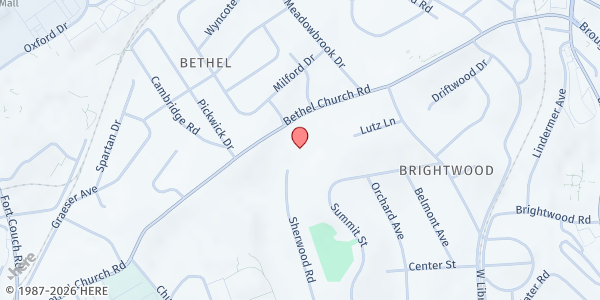Map showing South Hills Assembly of God at 2725 Bethel Church Rd., Bethel Park, PA