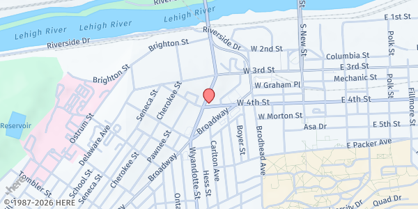 Map showing New Bethany Ministries Food Pantry at 380 Shawnee St., Bethlehem, PA
