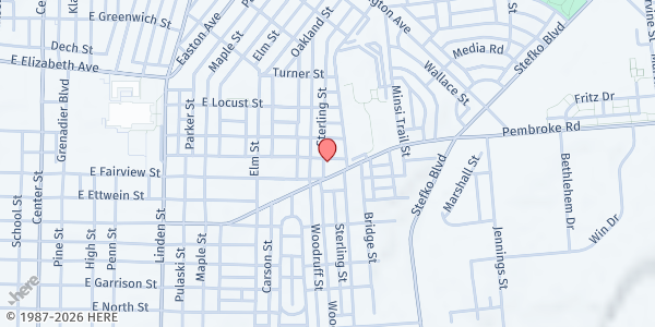 Map showing Second Baptist Church - Food Distribution Center at 616 E Frankford St, Bethlehem, PA