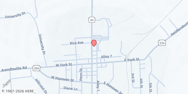 Map showing Centenary United Methodist Church at 99 N Main St, Biglerville, PA