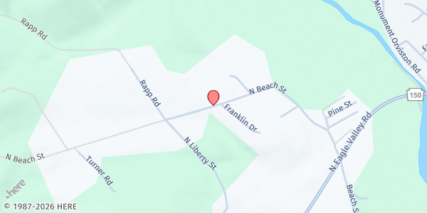 Map showing Blanchard Church of Christ at 161 Beach St., Blanchard, PA