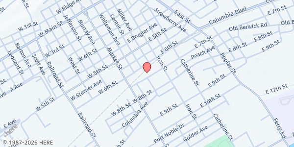 Map showing AGAPE: Love From Above To Our Community at 851 Railroad St., Bloomsburg, PA