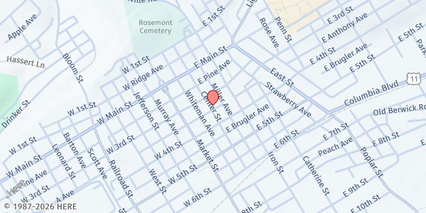 Map showing Bloomsburg Food Cupboard at 331 Center St., Bloomsburg, PA
